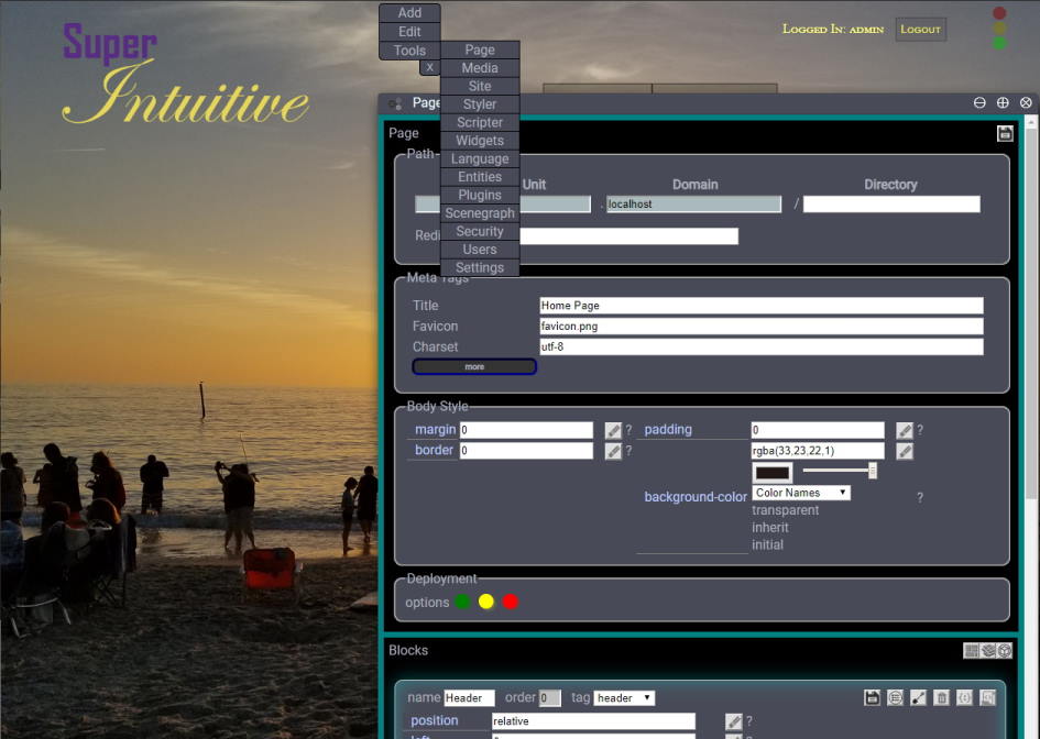 SuperIntuitive page and site controls